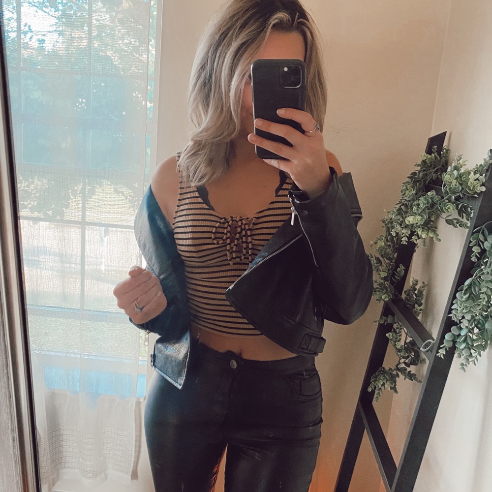 Express Striped Tie Up Crop Top